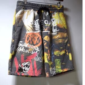 Hustle Gang Graphic Sweat Shorts Streetwear Print Logo Multi Color Large